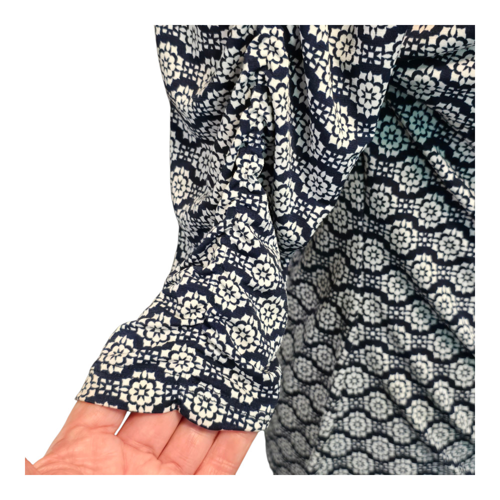 Grayson Top Womens LP Navy White Geometric Print 3/4 Sleeve Ruched 3/4 Sleeve - Picture 7 of 12